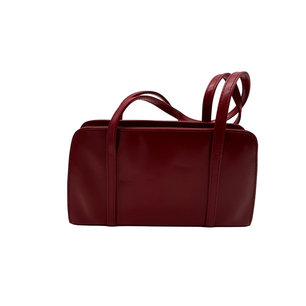 Gig Korea Red Faux Leather Baguette Shoulder Bag Vintage Style Rectangular Purse